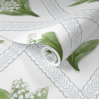 Spoonflower Pre-pasted Wallpaper Lily Of The Valley Soft Blue And Green 2' X 12' Removable