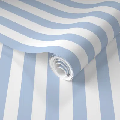 Spoonflower Pre-pasted Wallpaper Linden Blue Stripe 2' X 12' Removable In Multi