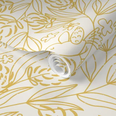 Spoonflower Pre-pasted Wallpaper Line Art  Mustard Yellow 2' X 12' Removable