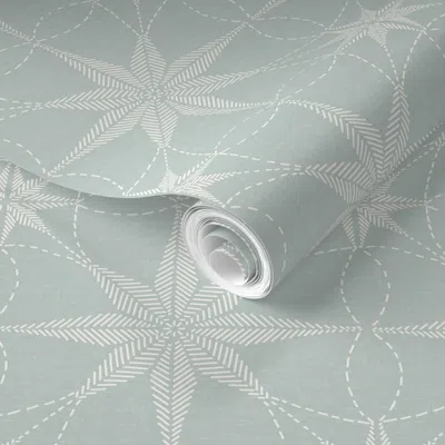 Spoonflower Pre-pasted Wallpaper Line Stars Spring Mint Iveta Abolina 2' X 12' Removable In Multi