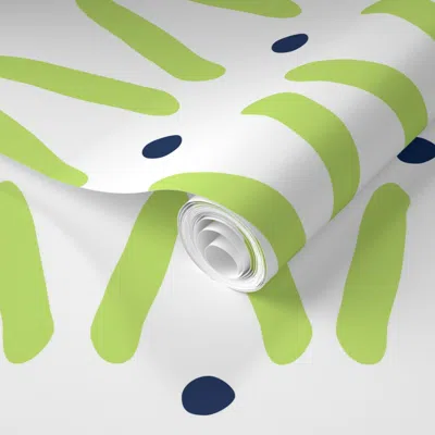 Spoonflower Pre-pasted Wallpaper Linedot Trellis White/bright Lime  Removable