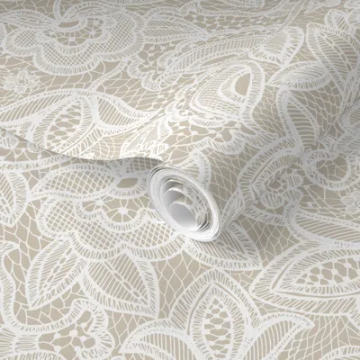 Spoonflower Pre-pasted Wallpaper Linen Lace 2' X 12' Removable