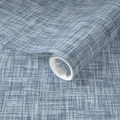 Spoonflower Pre-pasted Wallpaper Linen Look Texture - Faded Denim Blue - Boho Boys Nursery 2' X 12' Removable