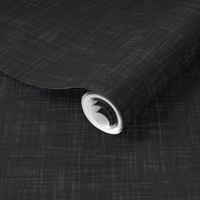 Spoonflower Pre-pasted Wallpaper Linen Look Texture - Moody Charcoal Black - Classic Plain Solid 2' X 12' Remova In Multi