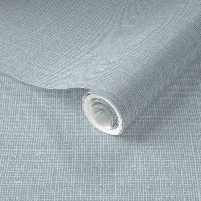 Spoonflower Pre-pasted Wallpaper Linen Look Texture Printed Slubby Natural Linen Light Denim Blue Color 2' X 12'