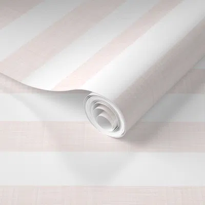 Spoonflower Pre-pasted Wallpaper Linen Luxe Stripe Arabesque And White 2' X 12' Removable In Gray