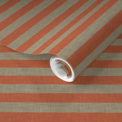 Spoonflower Pre-pasted Wallpaper Linen Orange Stripe 2' X 12' Removable