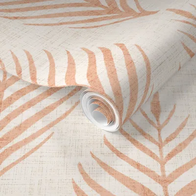 Spoonflower Pre-pasted Wallpaper Linen Palm Frond In Apricot 2' X 12' Removable