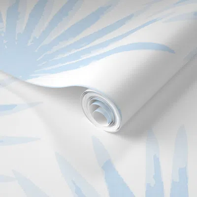 Spoonflower Pre-pasted Wallpaper Linen Palm Leaves Foam Blue 2' X 12' Removable In Multi