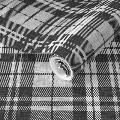 Spoonflower Pre-pasted Wallpaper Linen Plaid - Dark Charcoal 2' X 12' Removable