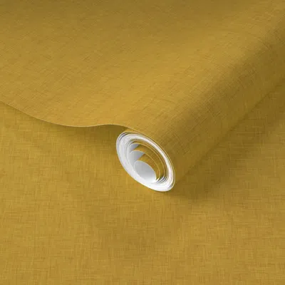 Spoonflower Pre-pasted Wallpaper Linen Table Straw 2' X 12' Removable In Yellow