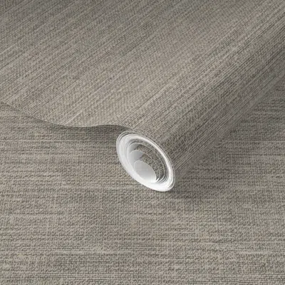 Spoonflower Pre-pasted Wallpaper Linen Tan And Charcoal Linen 2' X 12' Removable