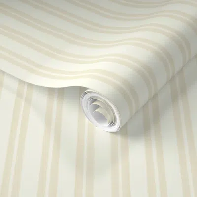 Spoonflower Pre-pasted Wallpaper Linen-style Butter Stripe - Organic Thin Vertical Lines On Cream Background 2' 
