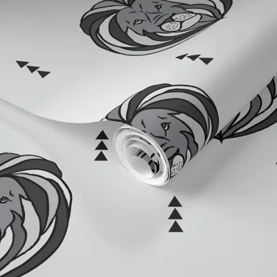 Spoonflower Pre-pasted Wallpaper Lion // Grey 2' X 12' Removable