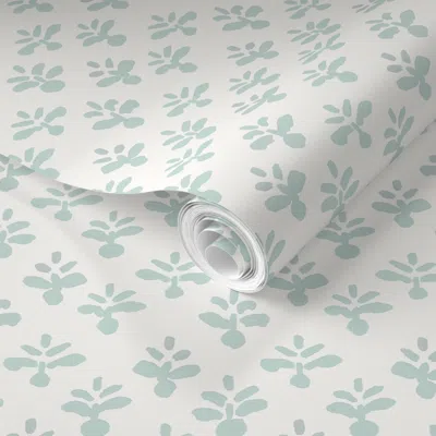Spoonflower Pre-pasted Wallpaper Little Leaves Aqua 2' X 12' Removable
