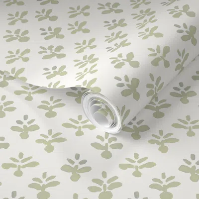 Spoonflower Pre-pasted Wallpaper Little Leaves Light Sage 2' X 12' Removable