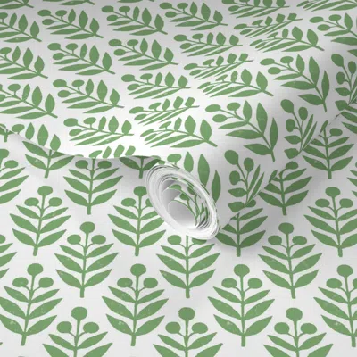 Spoonflower Pre-pasted Wallpaper Lotti Fresh Green And White 2' X 12' Removable