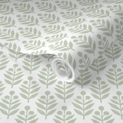 Spoonflower Pre-pasted Wallpaper Lotti Light Green And White 2' X 12' Removable