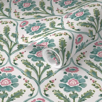 Spoonflower Pre-pasted Wallpaper Louise Lattice 9 2' X 12' Removable