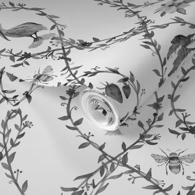 Spoonflower Pre-pasted Wallpaper Louisiana Toile - Medium - Charcoal 2' X 12' Removable