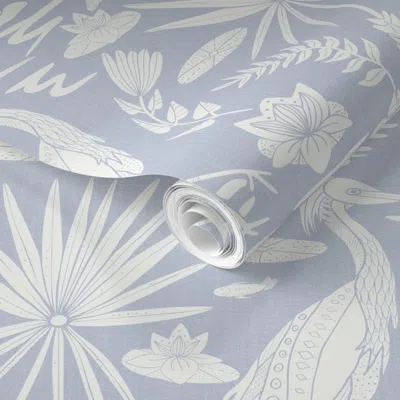 Spoonflower Pre-pasted Wallpaper Low Country Egret Small Anne's Blue 2' X 12' Removable