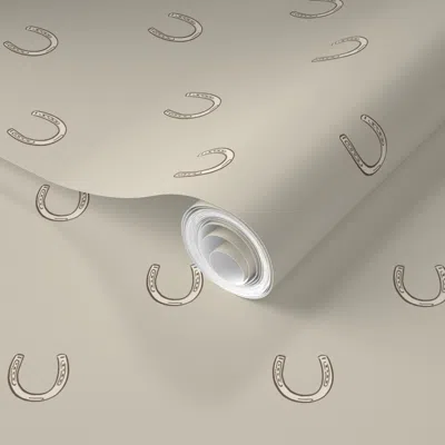 Spoonflower Pre-pasted Wallpaper Lucky Horseshoe Western Ranch Or Equestrian Style - Desert Tan  Removable