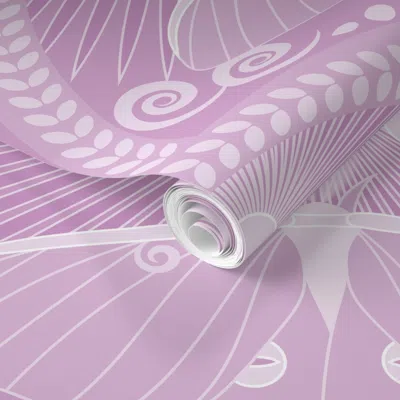 Spoonflower Pre-pasted Wallpaper Luna Moth Ascent-art Deco-mystical Magical-enchanting-icy Orchid-large 2' X 12'