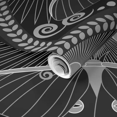 Spoonflower Pre-pasted Wallpaper Luna Moth Ascent-art Deco-mystical Magical-gothic-midnight-black-large 2' X 12'