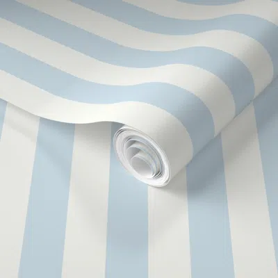 Spoonflower Pre-pasted Wallpaper M - 1" Light Blue And White Vertical Cabana Nautical Stripes 2' X 12' Removable
