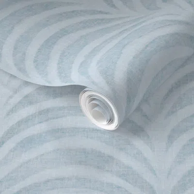 Spoonflower Pre-pasted Wallpaper M / Art Deco Subtle Leaf Arch Scallop / Coastal Calm Beachy Boho Light Blue 2' 