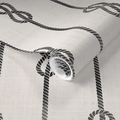 Spoonflower Pre-pasted Wallpaper M Black Nautical Rope Stripe With Sailor Knots For Bold Coastal Style 2' X 12'  In White