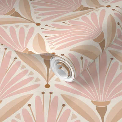 Spoonflower Pre-pasted Wallpaper M Blush Pink Mod Botanical Petal Display 0075 H 2' X 12' Removable