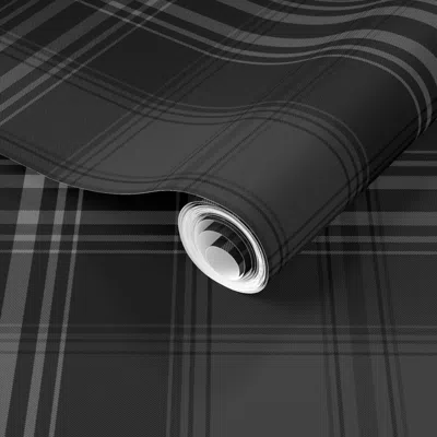 Spoonflower Pre-pasted Wallpaper M Classic Plaid Tartan Dark Moody Masculine Gray And Black 2' X 12' Removable