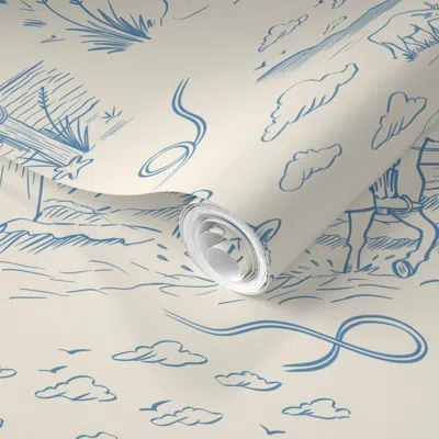 Spoonflower Pre-pasted Wallpaper (m) Coastal Cowgirl Toile De Jouy - Western Americana Country Horses Hats 2' X 