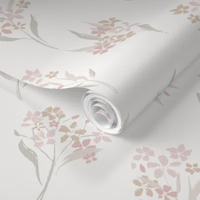 Spoonflower Pre-pasted Wallpaper (m) Flower Stems Simple - Pale Rose Gold Pink On Off-white 2' X 12' Removable