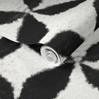 Spoonflower Pre-pasted Wallpaper M) Hand Crochet Circle Diamonds Fur Texture In Black And White Geometric 2' X 1