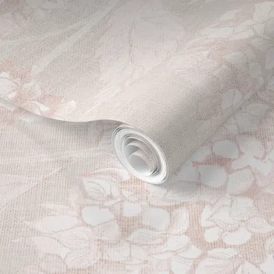 Spoonflower Pre-pasted Wallpaper M Japandi Hydrangea Flowers In Soft Monochromatic Muted Peach Beige Rococo 2' X In Pink