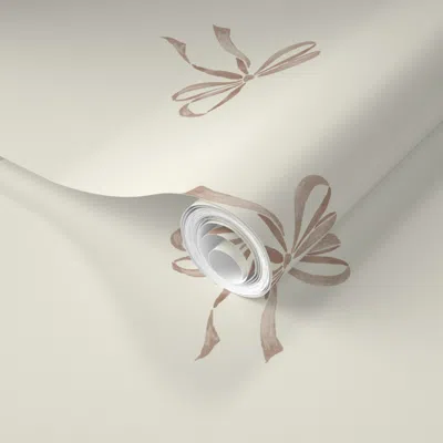 Spoonflower Pre-pasted Wallpaper (m) Multi Directional Monochromatic Mocah Mousse Brown Bows W Cream Bg 2' X 12'