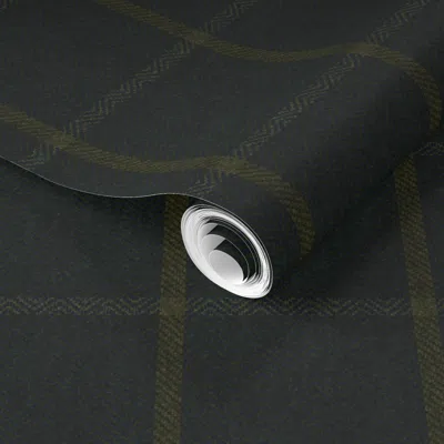Spoonflower Pre-pasted Wallpaper (m) Navy Tattersall Plaid With Wool Texture - Cozy Heritage Cabin Decor 2' X 12