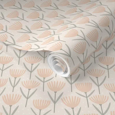 Spoonflower Pre-pasted Wallpaper M Peach Coral Ditsy Blossom Polka Dot Nursery Decor 0044 A 2' X 12' Removable