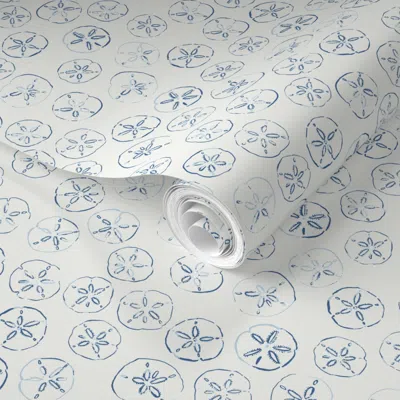 Spoonflower Pre-pasted Wallpaper (m) Sand Dollar In Blue On Offwhite Medium Scale 8 In 2' X 12' Removable
