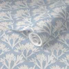Spoonflower Pre-pasted Wallpaper (m) Seaweed Scallop Muted Blue Neutral 2' X 12' Removable In Blue