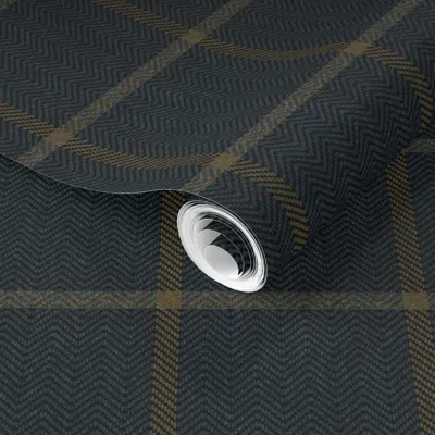 Spoonflower Pre-pasted Wallpaper (m) Teal Tattersall Plaid With Wool Texture - Cozy Heritage Cabin Decor 2' X 12