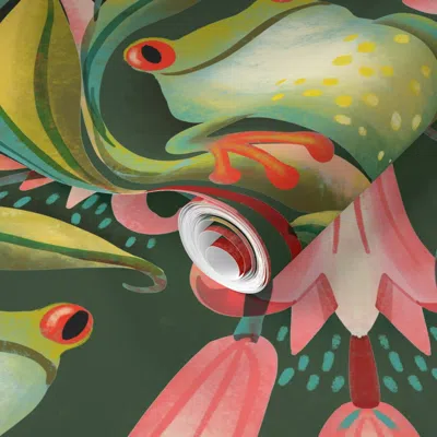 Spoonflower Pre-pasted Wallpaper M - Tree Frog In Rain Forest 2' X 12' Removable