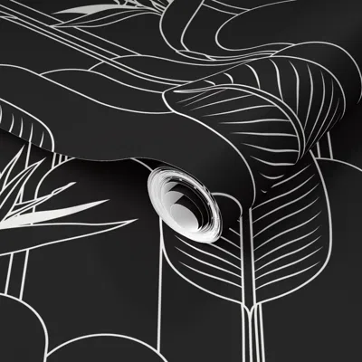 Spoonflower Pre-pasted Wallpaper (m) Tropical Art Deco Bird Of Paradise And Arches W Black Background 2' X 12' R