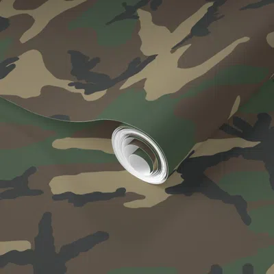 Spoonflower Pre-pasted Wallpaper M81 Woodland Camo 2' X 12' Removable In Multi