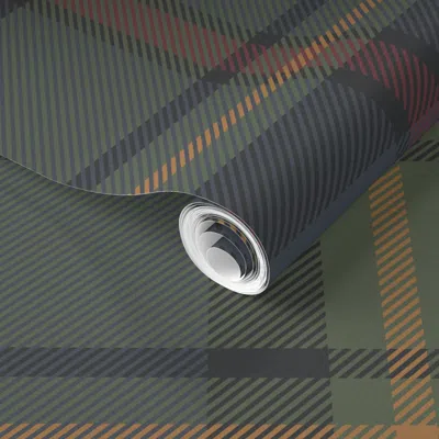 Spoonflower Pre-pasted Wallpaper Macrae Tartan Plaid Hunting (l)  Removable
