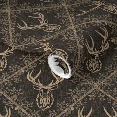Spoonflower Pre-pasted Wallpaper Magical Cozy Cabincore Wildlife Deer Head Ornate Botanical Textured Small  Remo