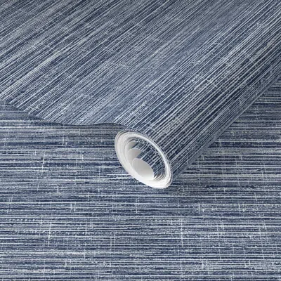 Spoonflower Pre-pasted Wallpaper Magnolia Way Navy/white Linen Grasscloth  Removable