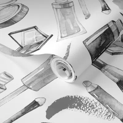 Spoonflower Pre-pasted Wallpaper Makeup 3 Grayscale 6" 2' X 12' Removable